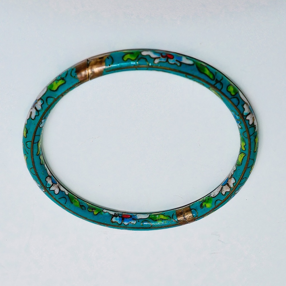 Teal floral enamel cloisonné bracelet